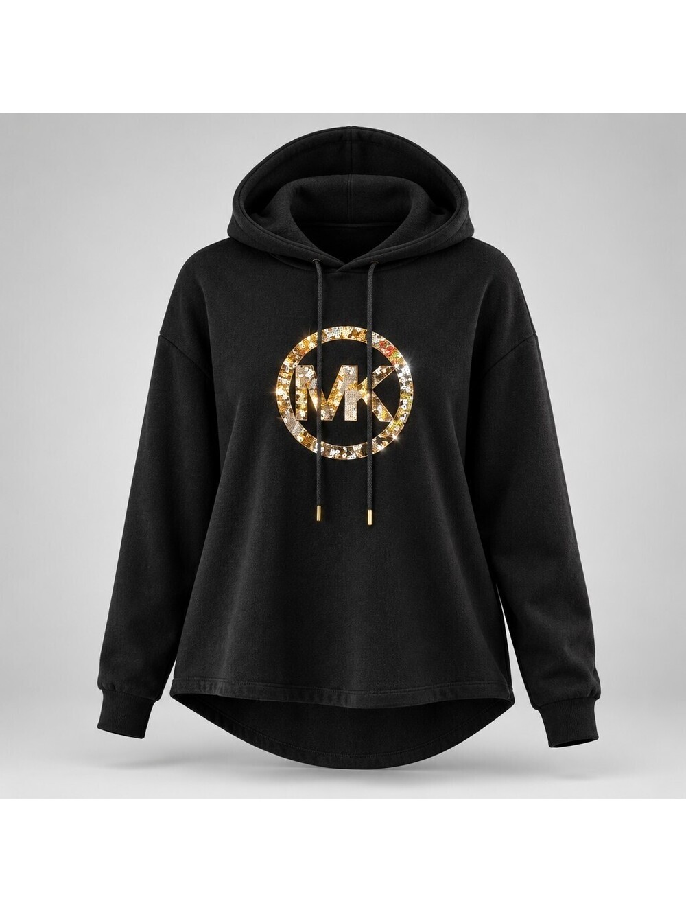 Michael Kors Glam Black & Gold Sequin MK Logo Pullover Hoodie 5107